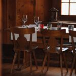 guest room, restaurant, rustic, set table, wine glasses, habsburg castle, switzerland